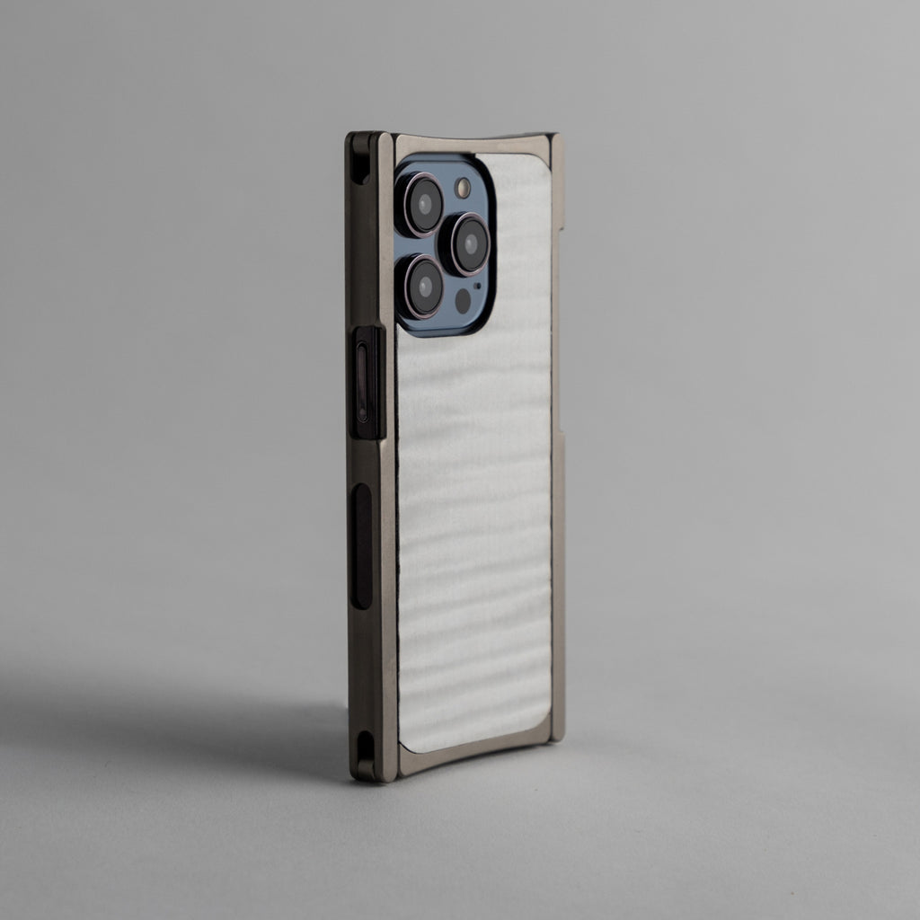 titanim and g10 white iphone case side view