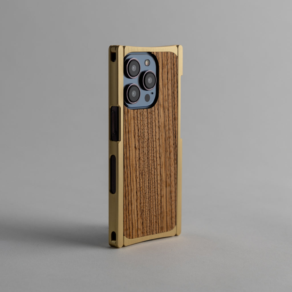 brass zebra wood iphone case angles, curves, edges and fitting on the phone