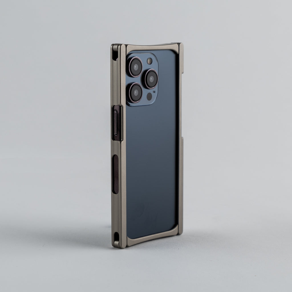 angles of titanium cage iphone are being shown